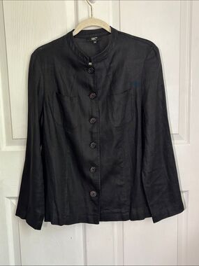 PARIS PHILIPPE ADEC Black Button-Front Linen Shirt Jacket Shacket size 10